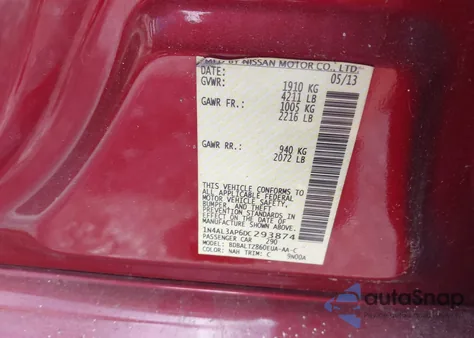 2013 Nissan Altima 2.5 Sv из США, поврежденный, VIN 1N4AL3AP6DC293874